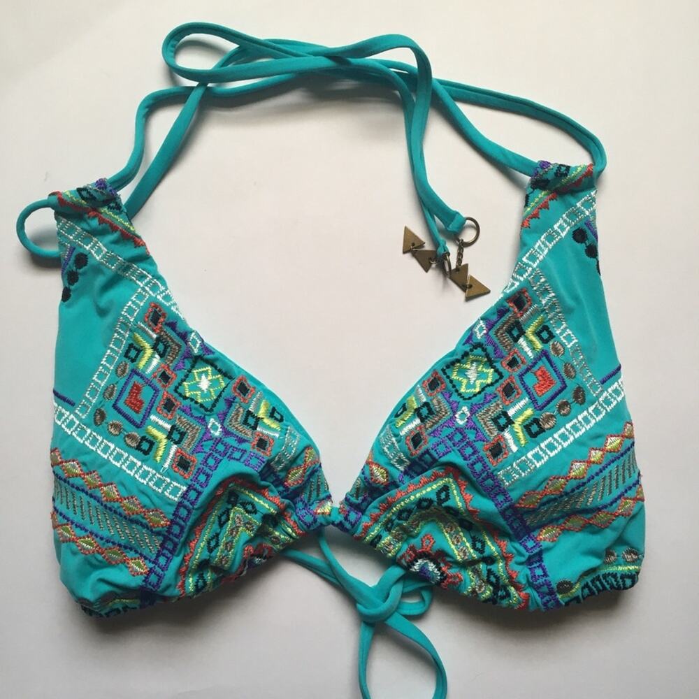 NWT Nanette Lepore Embroidered Teal Swimsuit Top Size S